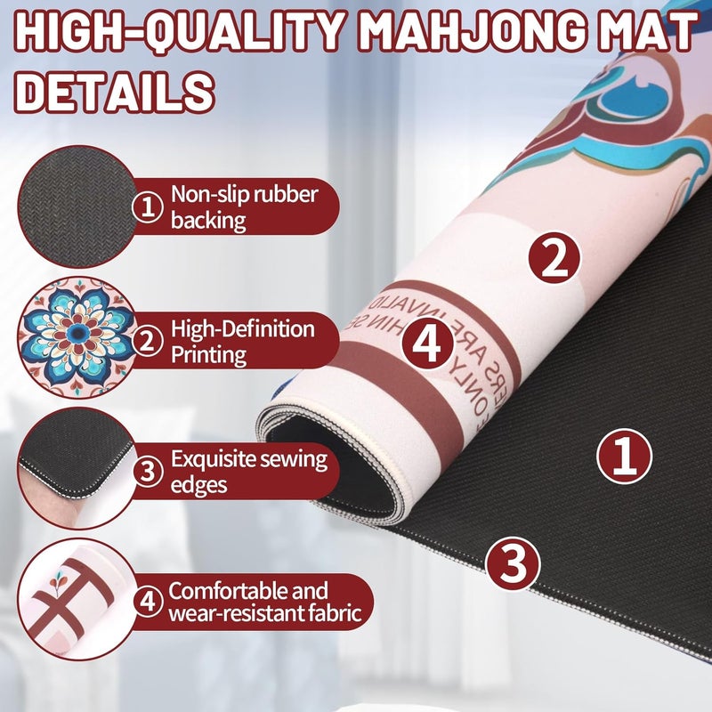 Linoows Mahjong Mat | Non-Slip Gaming Mat with Noise Reduction 31.5x31.5 Inch Large for Mahjong, Poker, Board & Card Games, Dominoes | Celestial‌ Bloom Design - Image 3